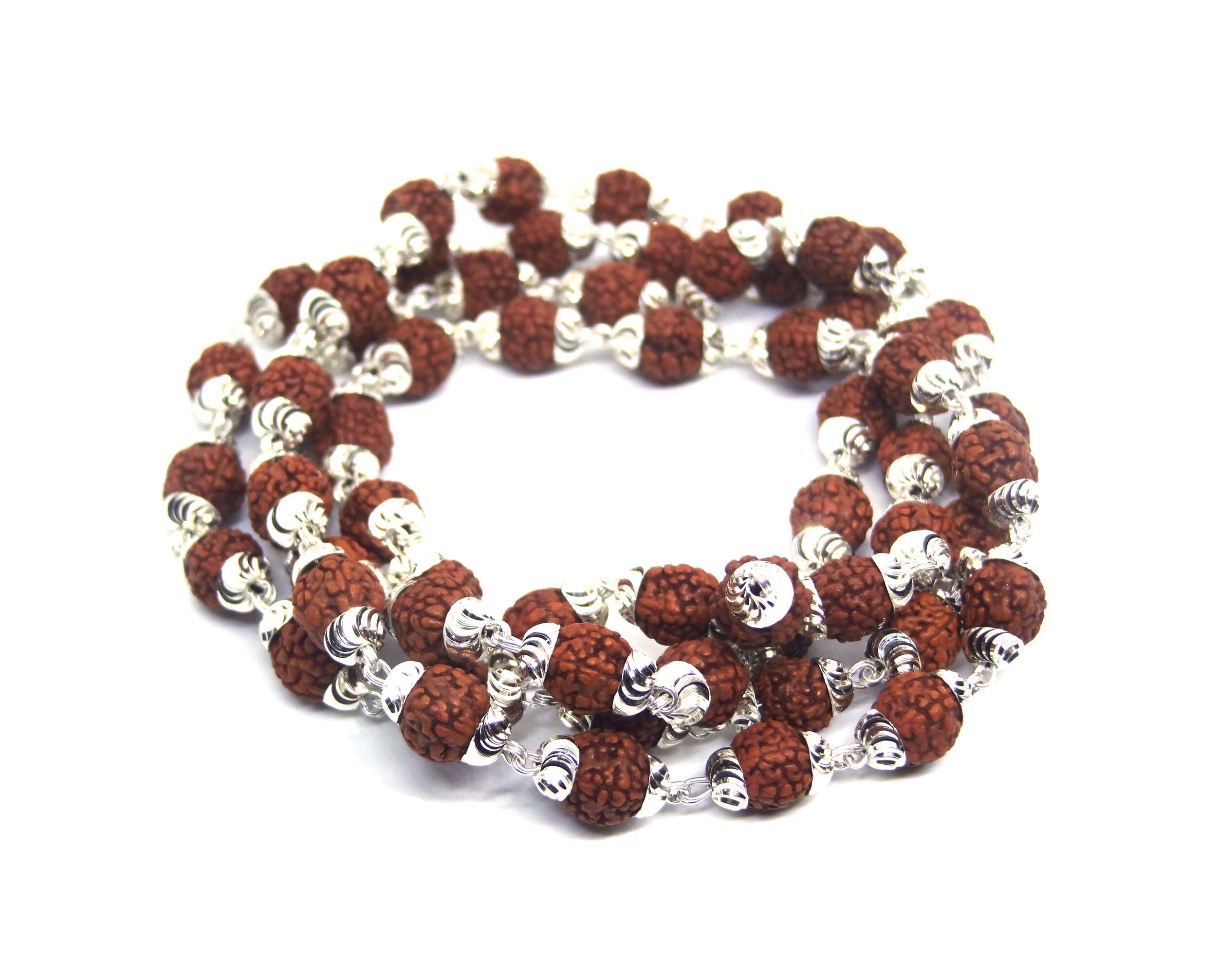 5 Mukhi Rudraksha Mala In Silver