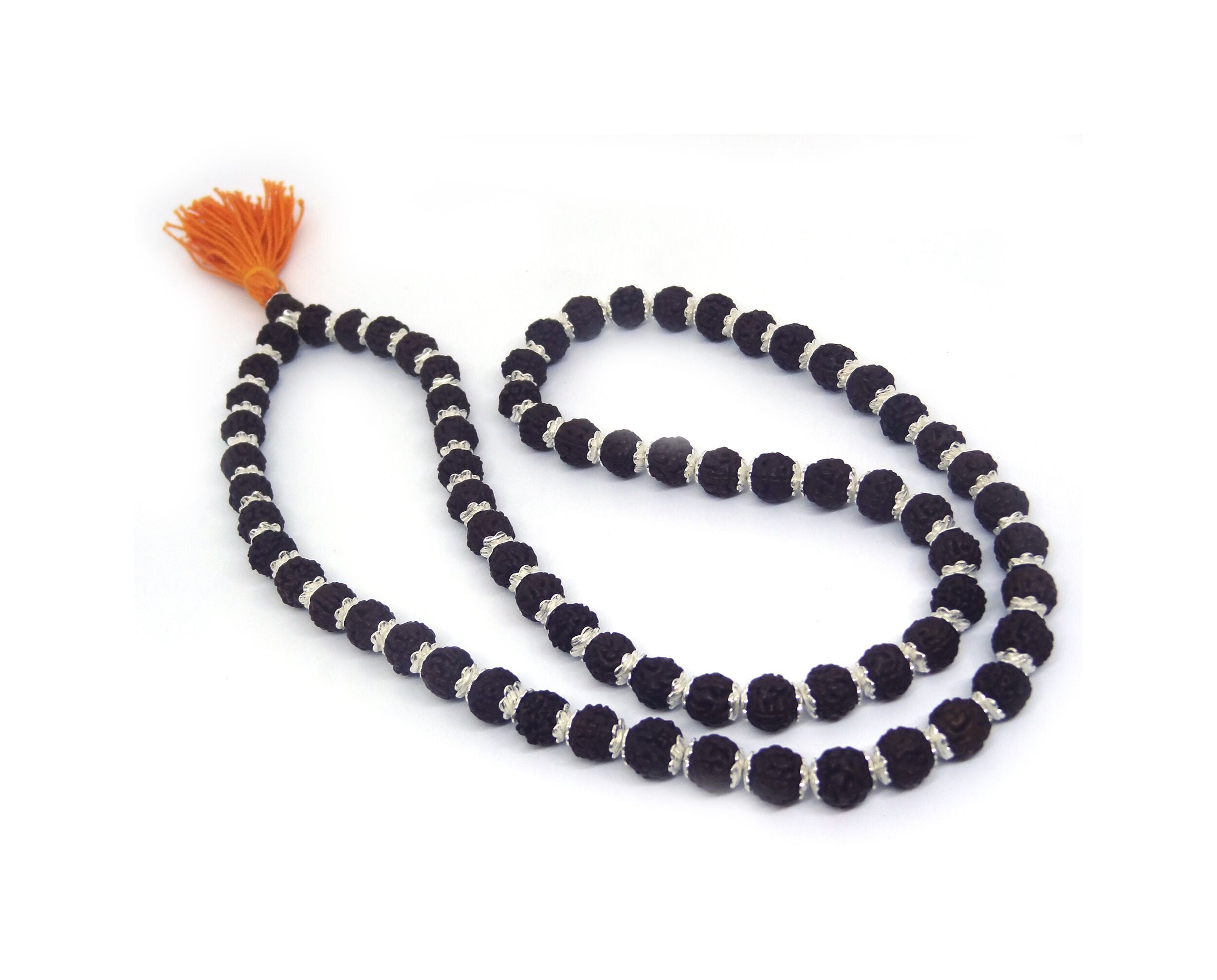 Rudraksha Mala 72 +1 Beads in Silver Caps